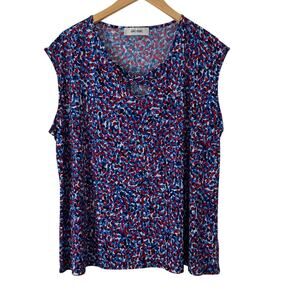 Jones Studio Women's Multicolor Tank Top Sleeveless Womens 2X Red White Blue
